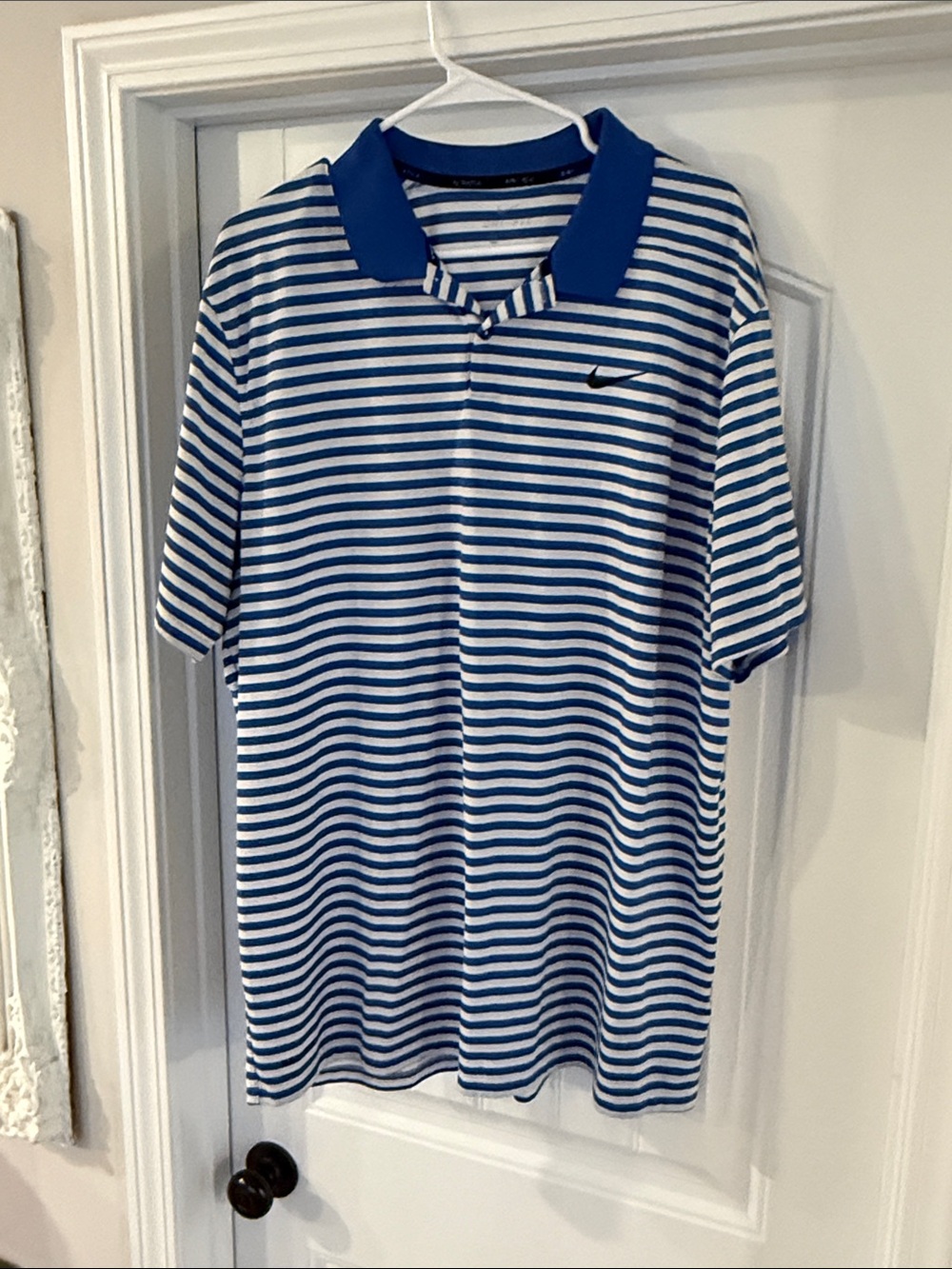 Nike Blue and White Striped Men's Polo
